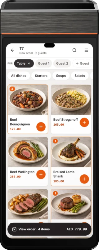 EXO NODES handheld POS in waiter mode