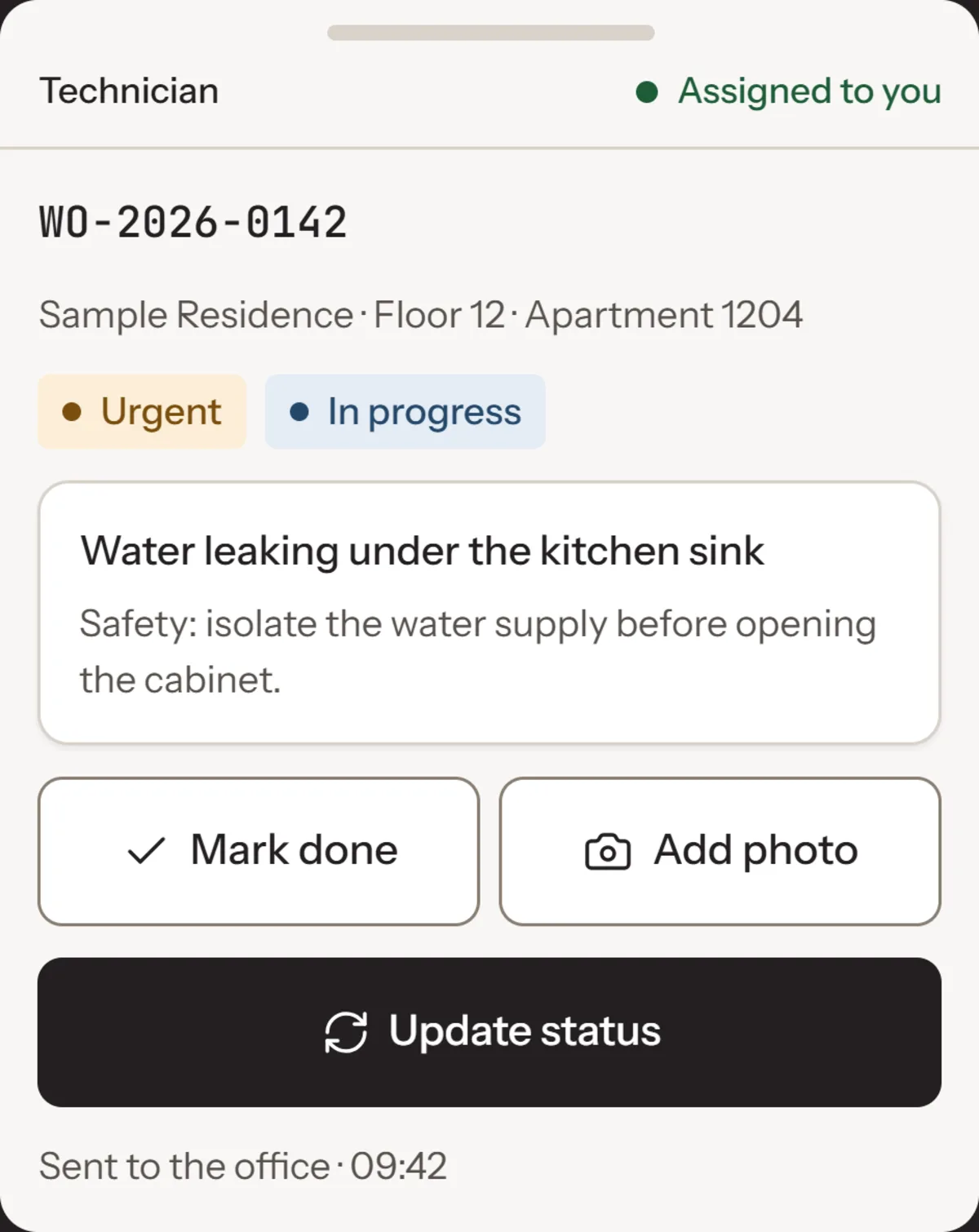EXO Estates technician app: an assigned work order