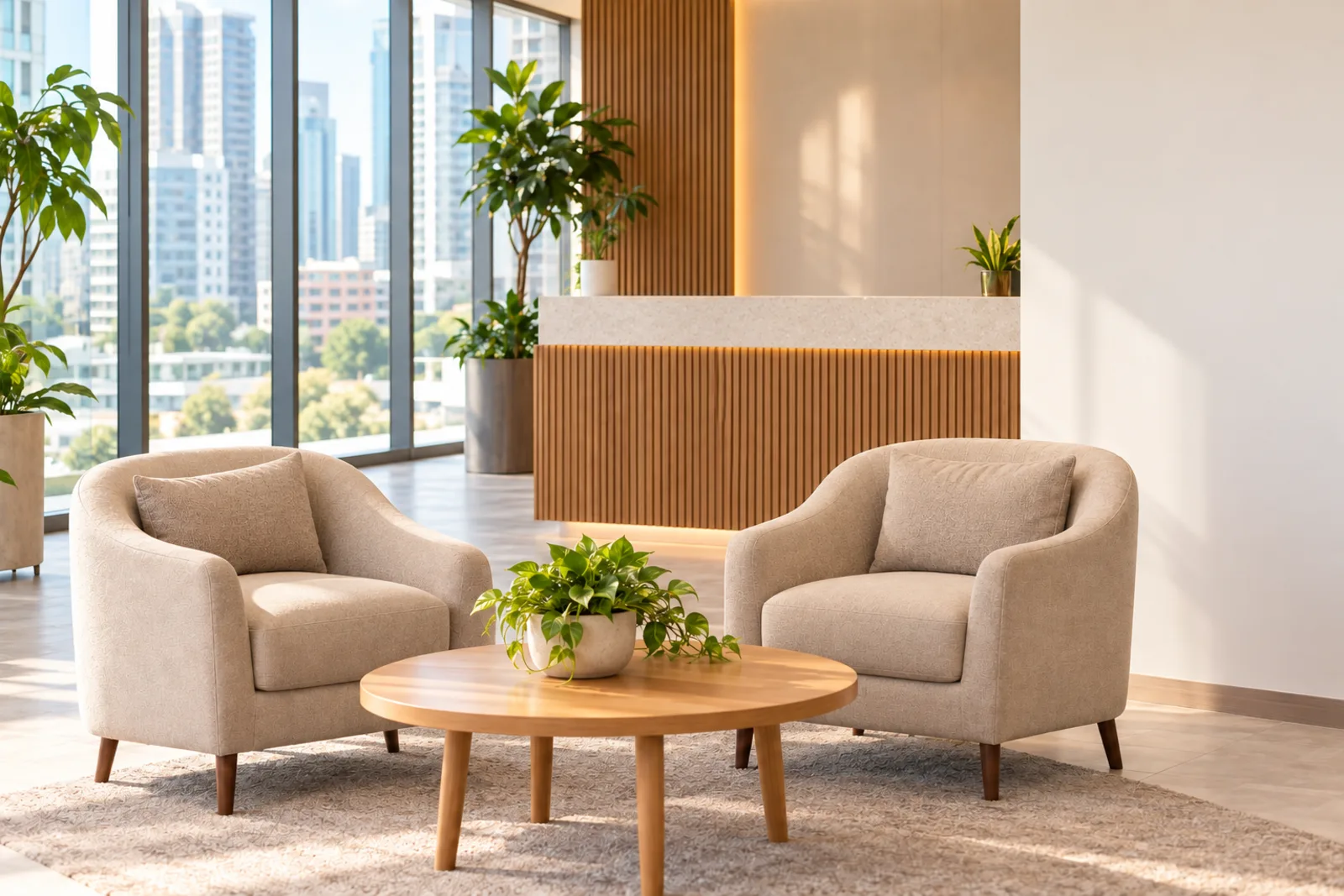 The reception and meeting area of the EXO LOGICS office